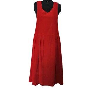 Vintage Fads Corduroy Overall Dress Size Medium Red Pleated Cottagecore Prairie